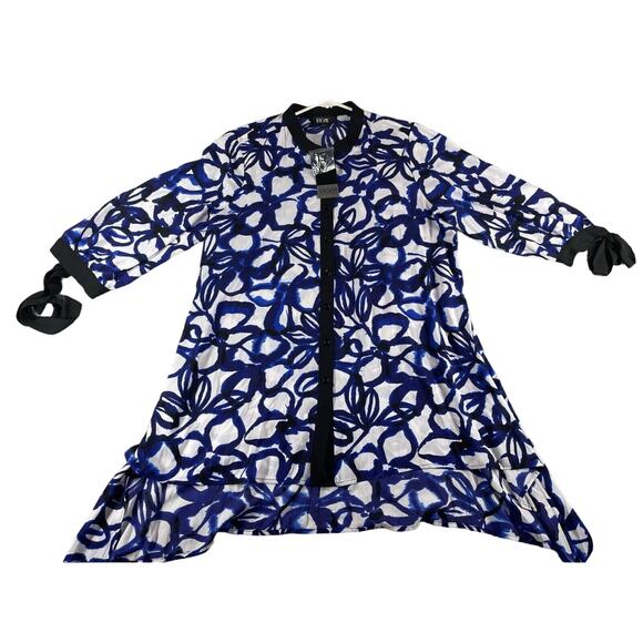 Slim Factor By Investments Shirt Womens Large Blue Flowy Top Blouse Long NWT - Picture 1 of 10